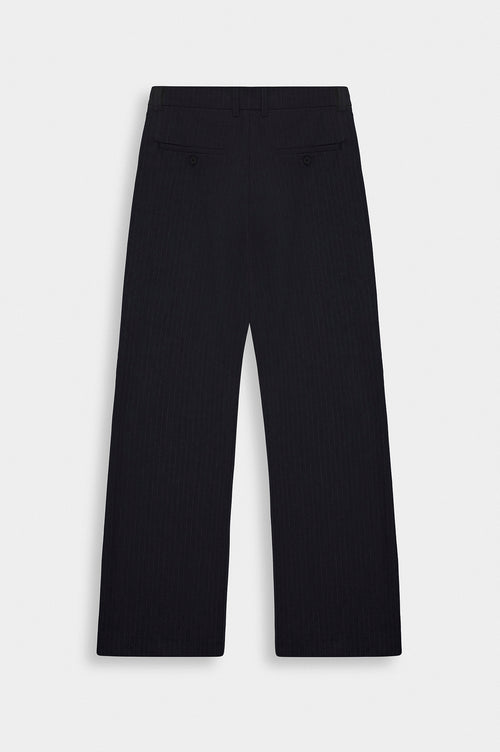 Klasik Çizgili Flare Paça Lacivert Pantolon - 4