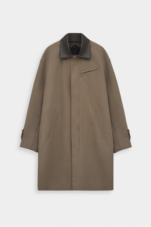 CHECKED CONTRAST COLLAR BROWN TRENCH COAT - 1