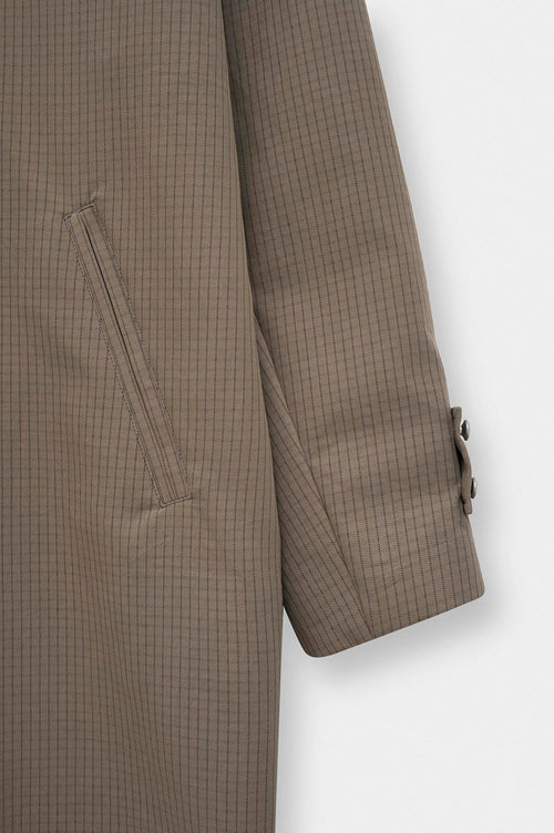CHECKED CONTRAST COLLAR BROWN TRENCH COAT - 3