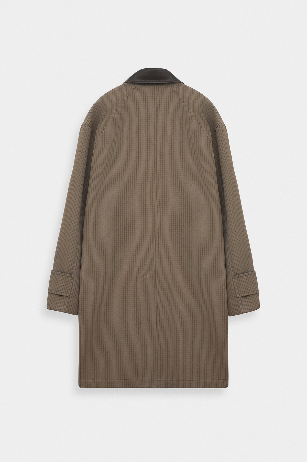 CHECKED CONTRAST COLLAR BROWN TRENCH COAT - 4