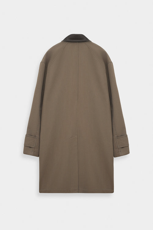 CHECKED CONTRAST COLLAR BROWN TRENCH COAT - 4