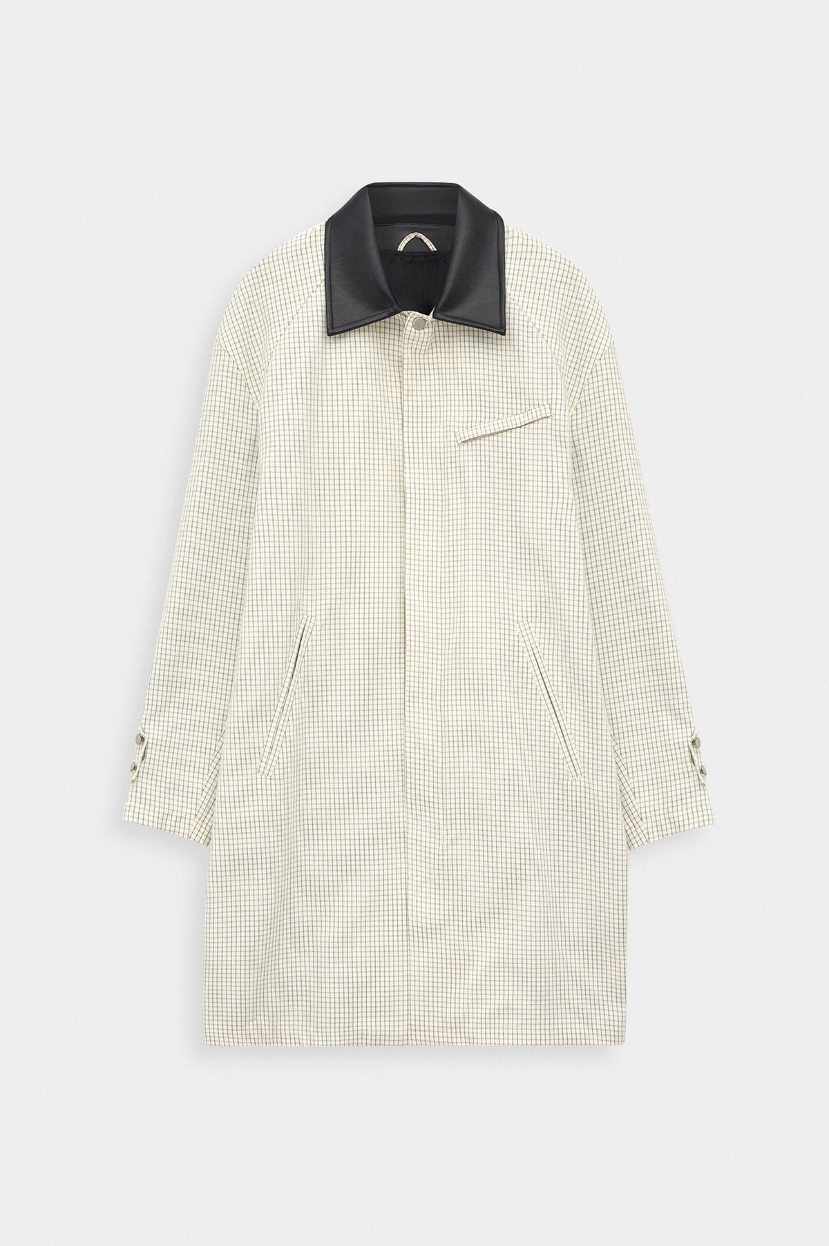 CHECKED CONTRAST COLLAR ECRU TRENCH COAT - 3