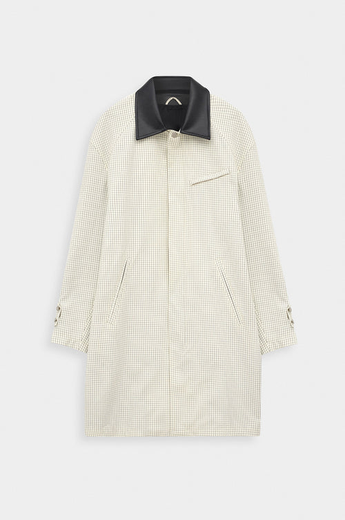 CHECKED CONTRAST COLLAR ECRU TRENCH COAT - 3