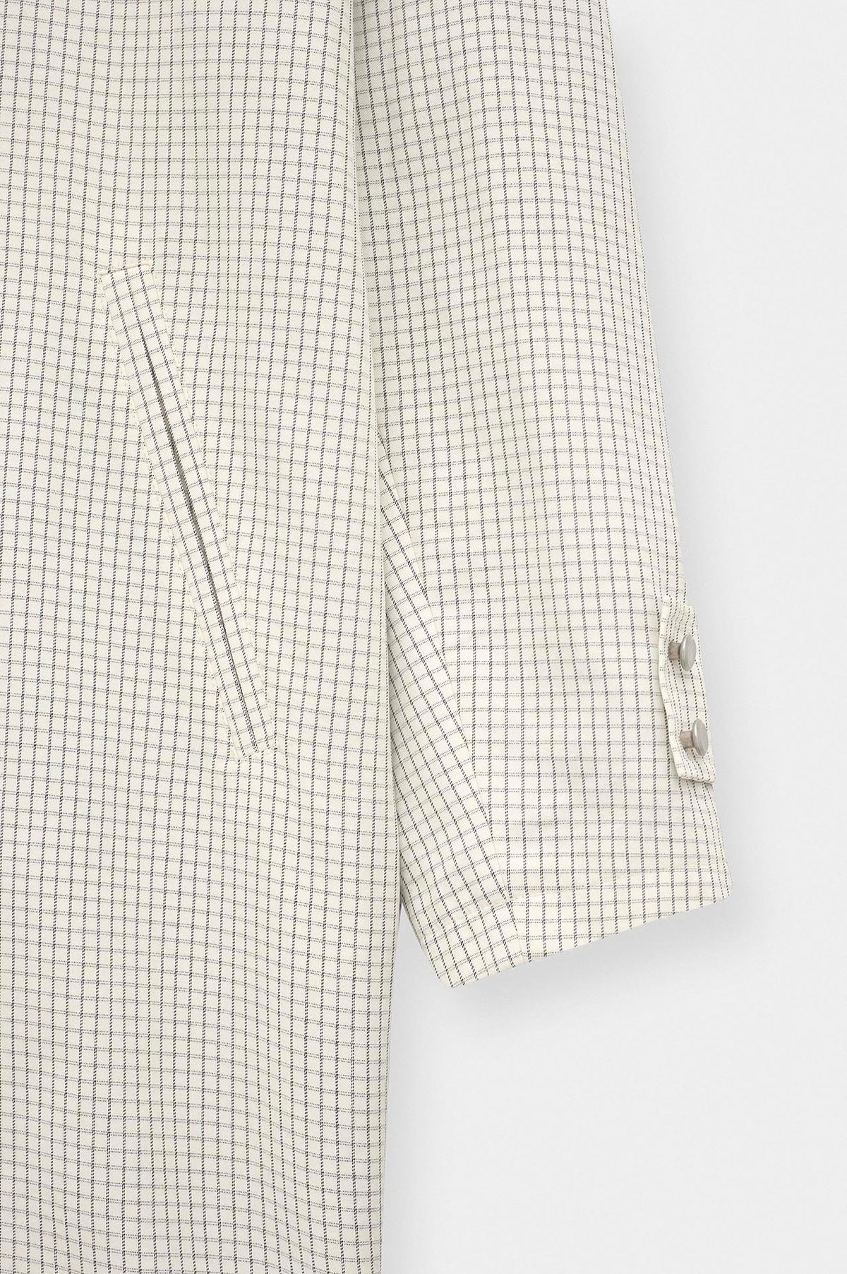 CHECKED CONTRAST COLLAR ECRU TRENCH COAT - 4