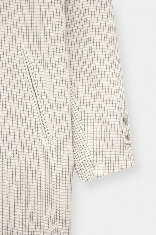 CHECKED CONTRAST COLLAR ECRU TRENCH COAT - 4
