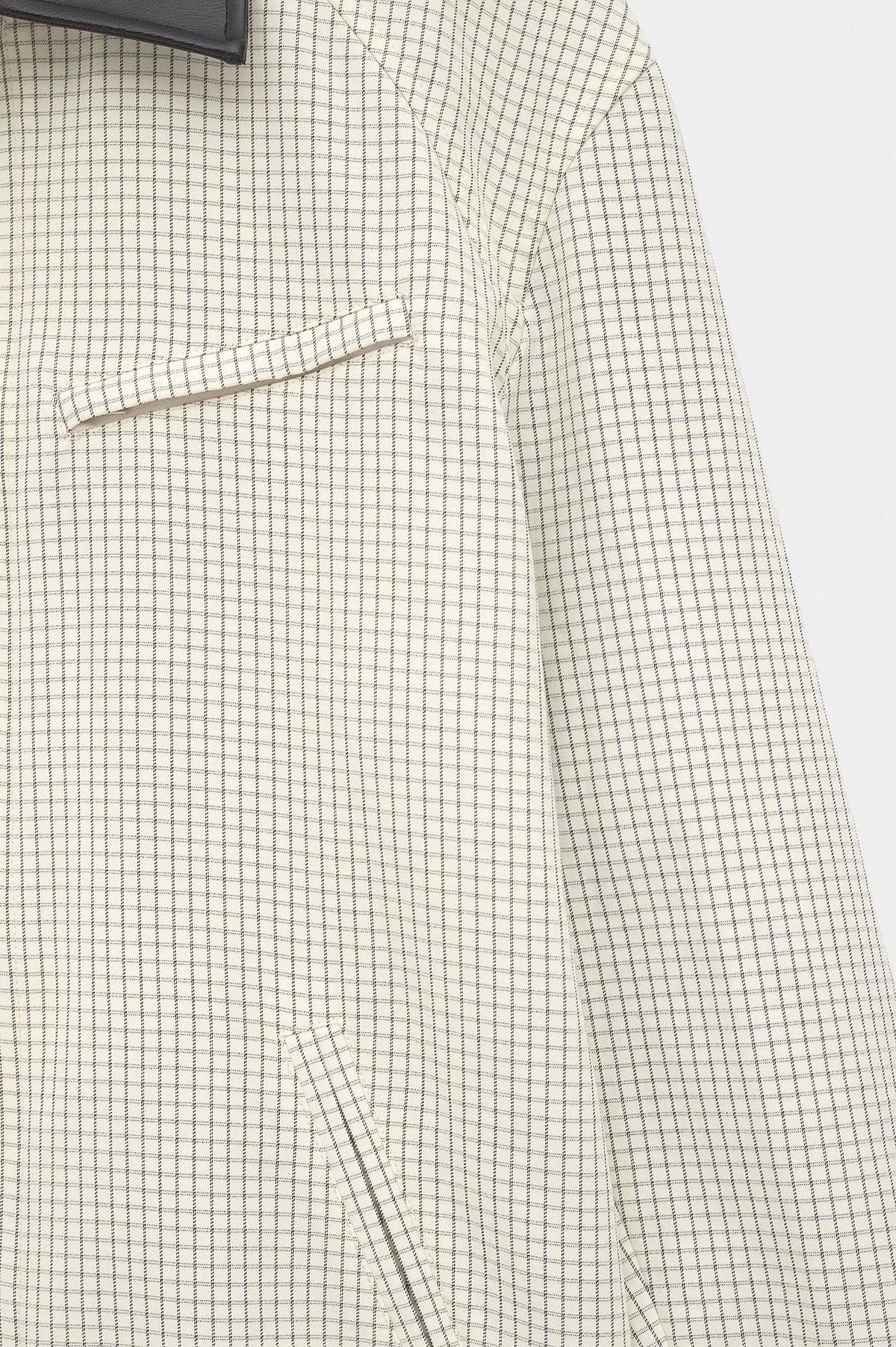 CHECKED CONTRAST COLLAR ECRU TRENCH COAT - 5