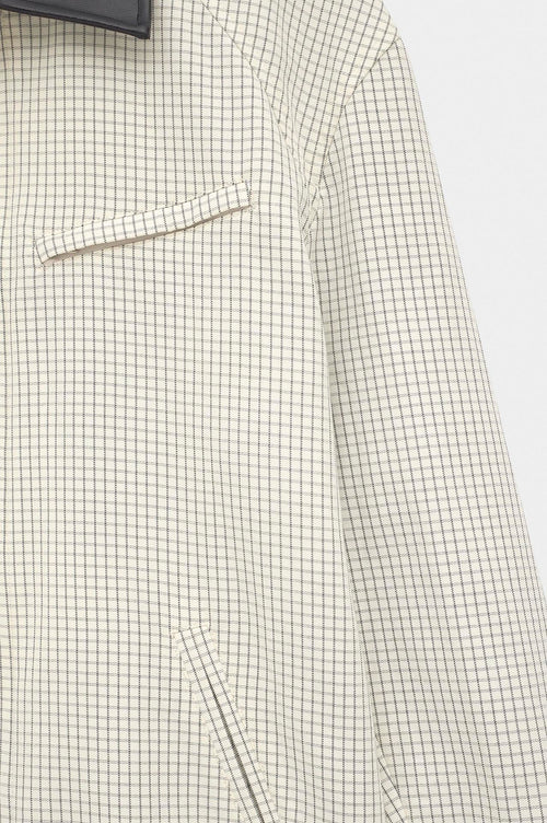 CHECKED CONTRAST COLLAR ECRU TRENCH COAT - 5