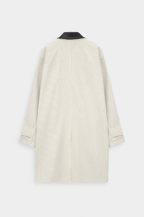 CHECKED CONTRAST COLLAR ECRU TRENCH COAT - 6