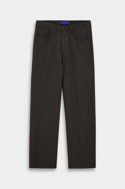 CLASSIC STRIPED REGULAR FIT BROWN TROUSERS - 2