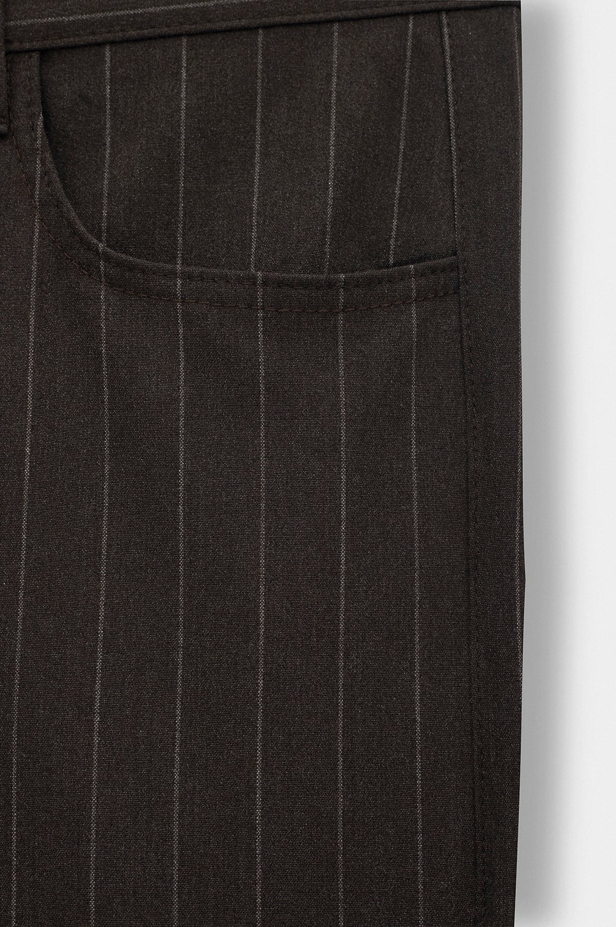 CLASSIC STRIPED REGULAR FIT BROWN TROUSERS - 4