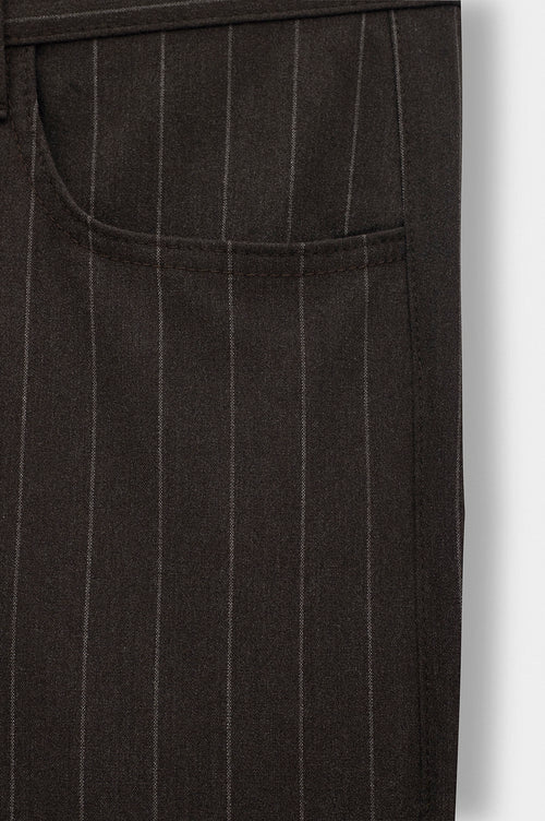 CLASSIC STRIPED REGULAR FIT BROWN TROUSERS - 4
