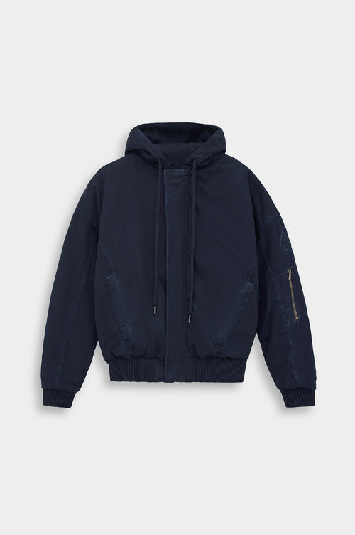CANVAS HOODED NAVY PUFFER JACKET - 5