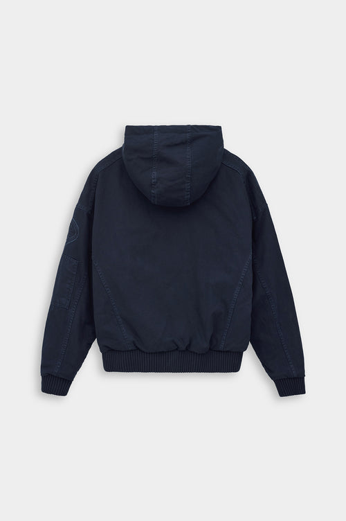 CANVAS HOODED NAVY PUFFER JACKET - 8