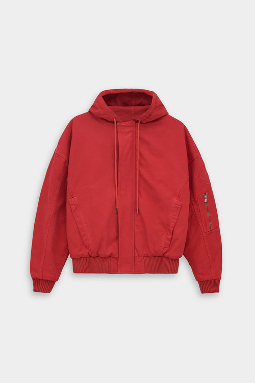 CANVAS HOODED RED PUFFER JACKET - 1