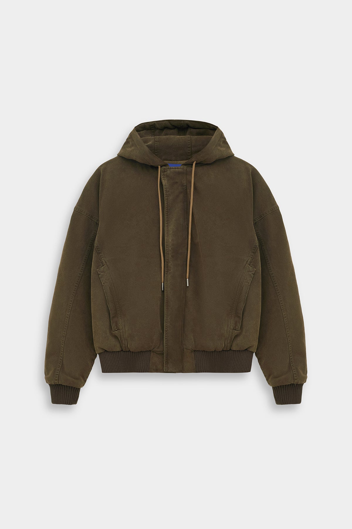 CANVAS HOODED KHAKI PUFFER JACKET - 1