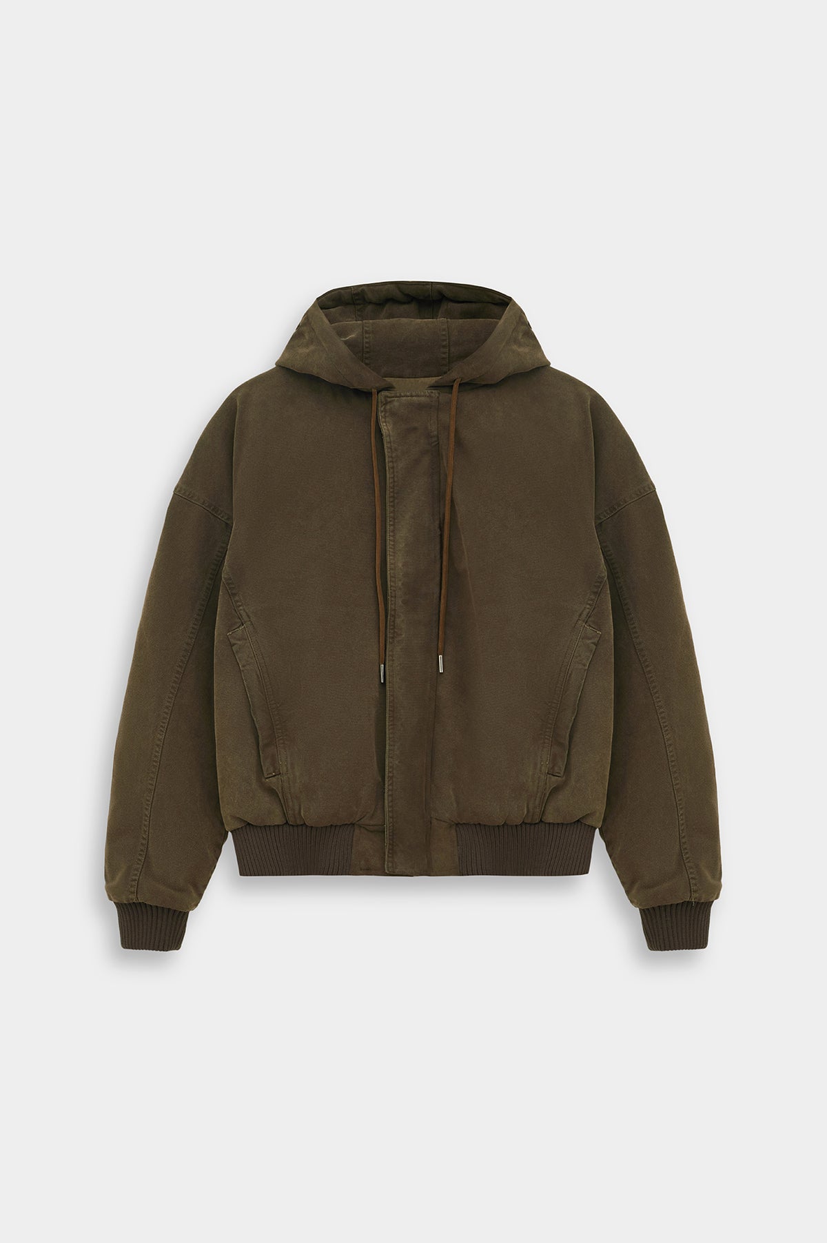 CANVAS HOODED KHAKI PUFFER JACKET - 1