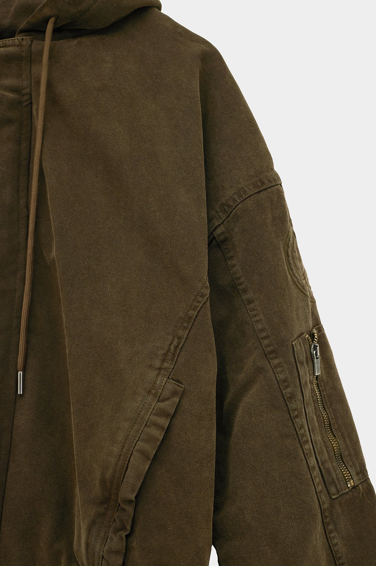 CANVAS HOODED KHAKI PUFFER JACKET - 2