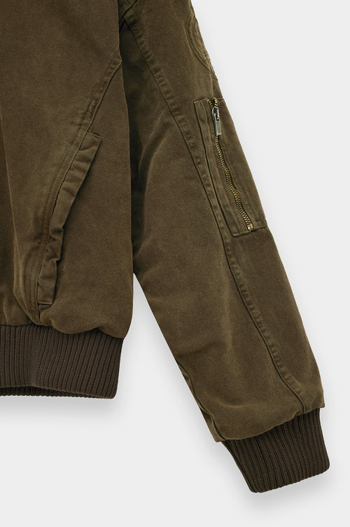 CANVAS HOODED KHAKI PUFFER JACKET - 3
