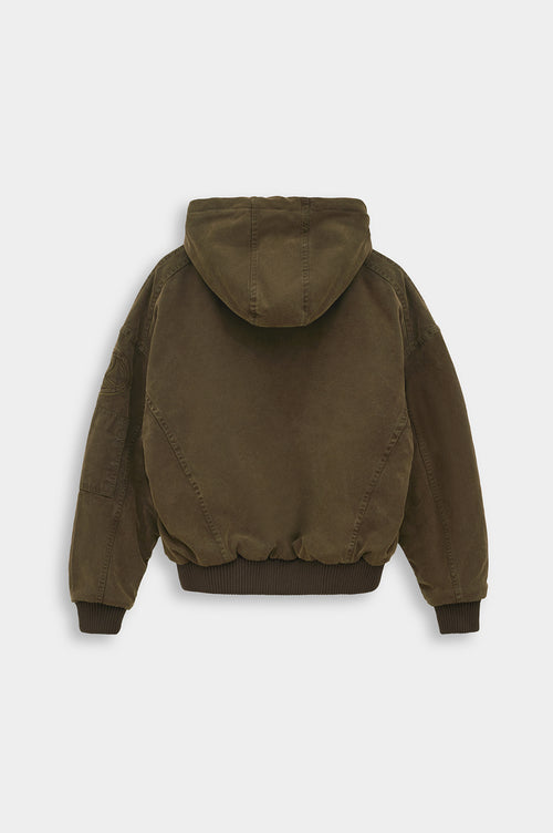 CANVAS HOODED KHAKI PUFFER JACKET - 4