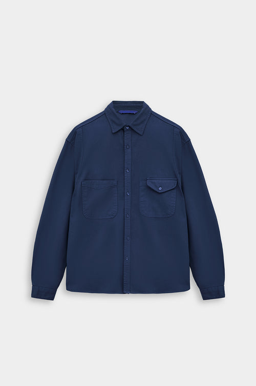 DOUBLE-POCKET NAVY GABARDINE SHIRT - 1