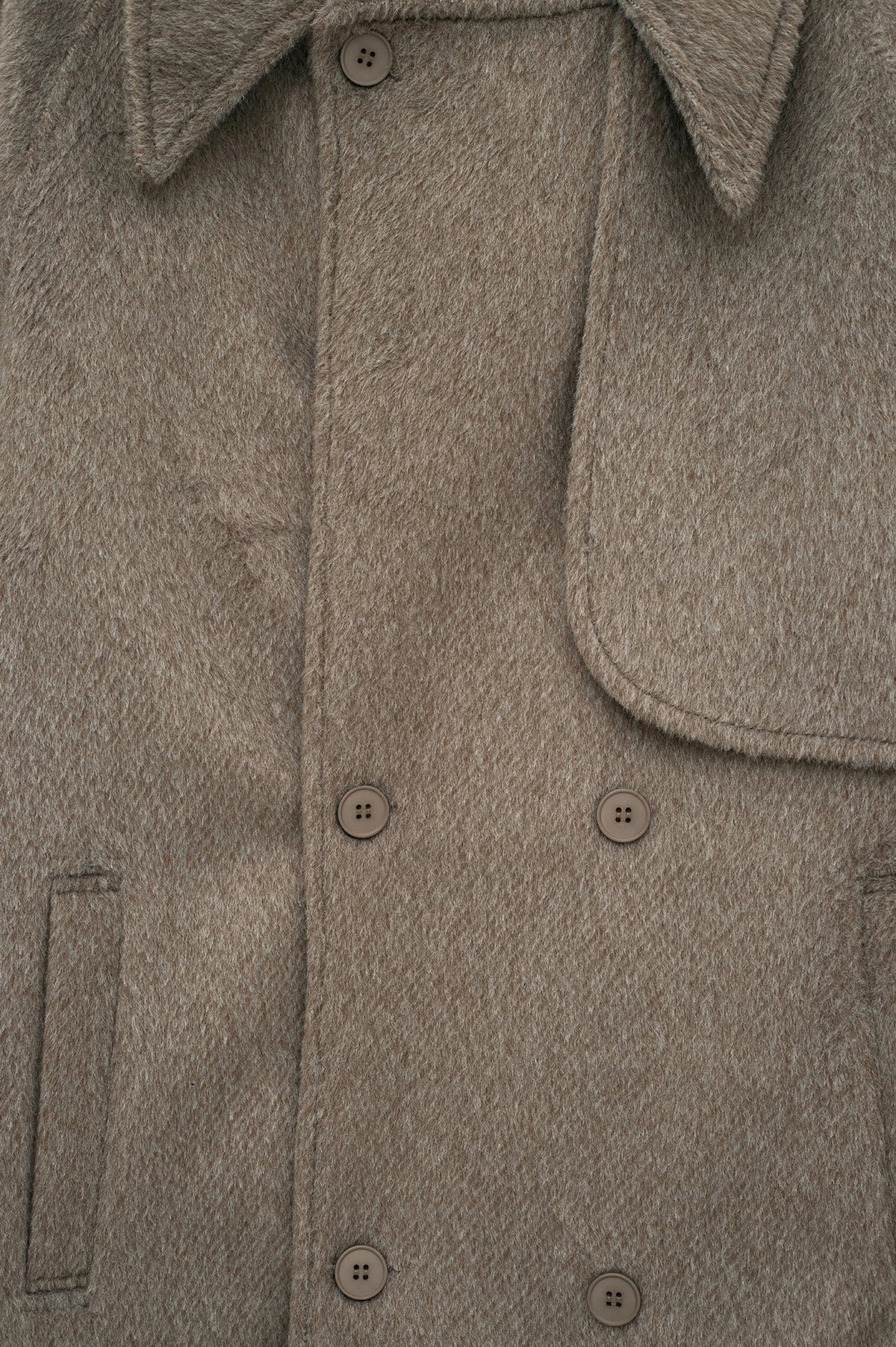 WIDE LAPEL DOUBLE-BREASTED TAUPE MELTON COAT - 2