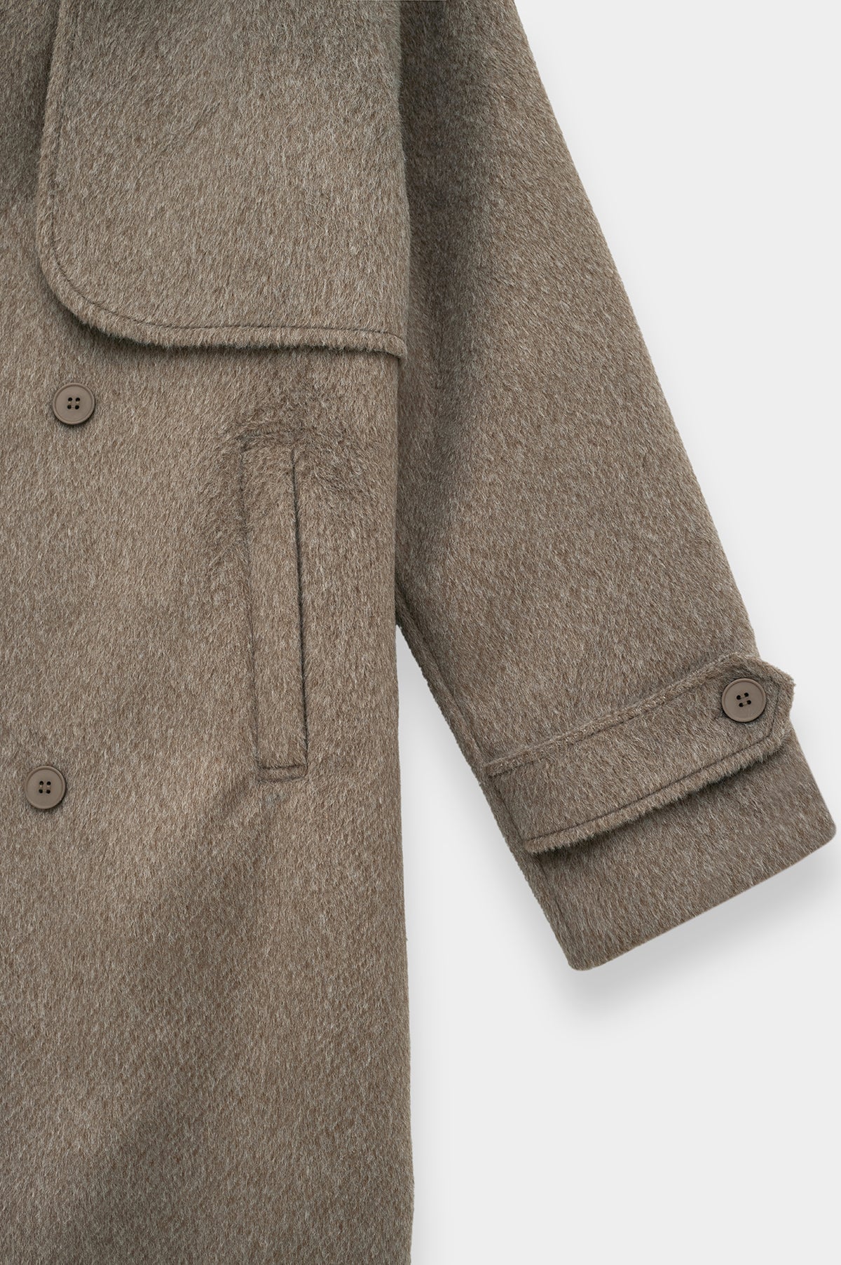 WIDE LAPEL DOUBLE-BREASTED TAUPE MELTON COAT - 3