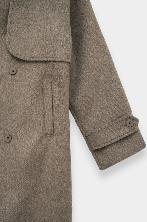 WIDE LAPEL DOUBLE-BREASTED TAUPE MELTON COAT - 3