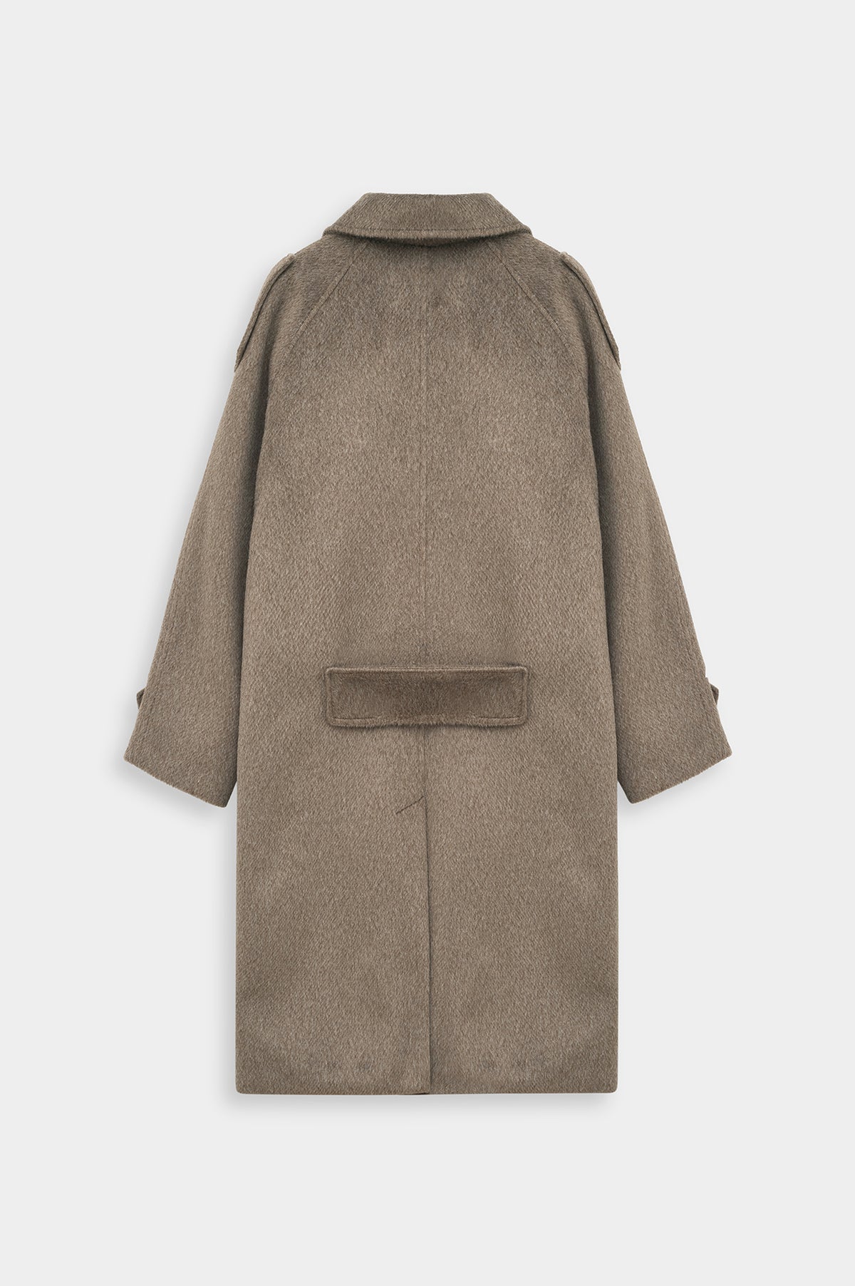 WIDE LAPEL DOUBLE-BREASTED TAUPE MELTON COAT - 4