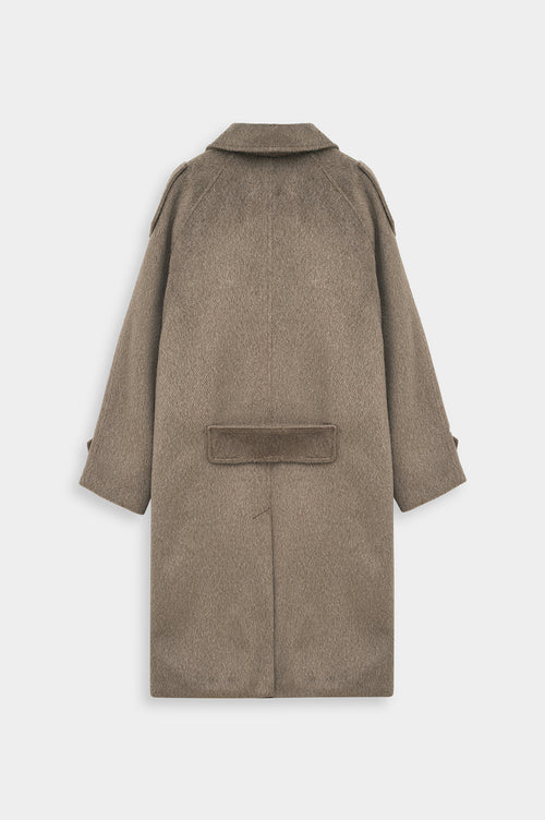 WIDE LAPEL DOUBLE-BREASTED TAUPE MELTON COAT - 4