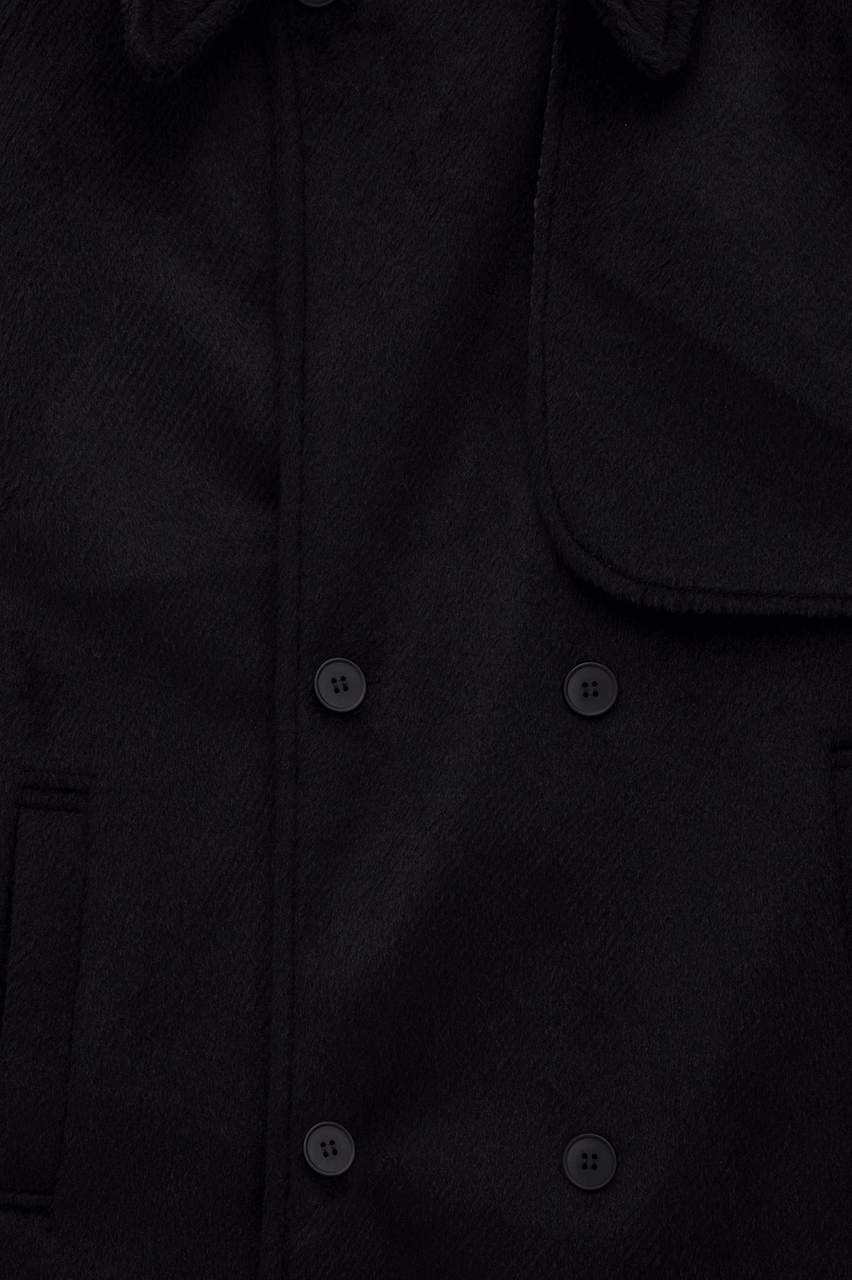 WIDE LAPEL DOUBLE-BREASTED BLACK MELTON COAT - 2