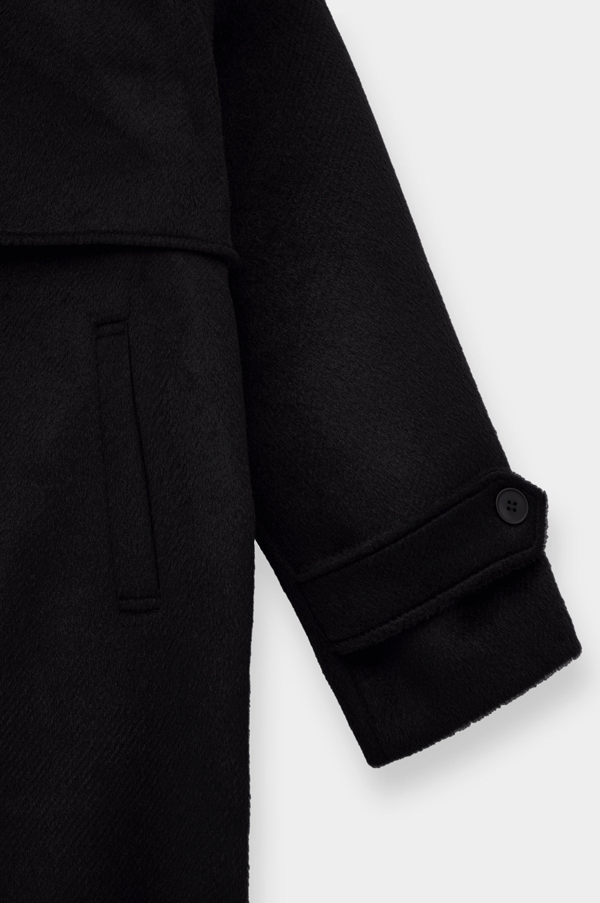 WIDE LAPEL DOUBLE-BREASTED BLACK MELTON COAT - 3