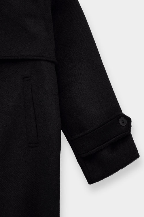 WIDE LAPEL DOUBLE-BREASTED BLACK MELTON COAT - 3