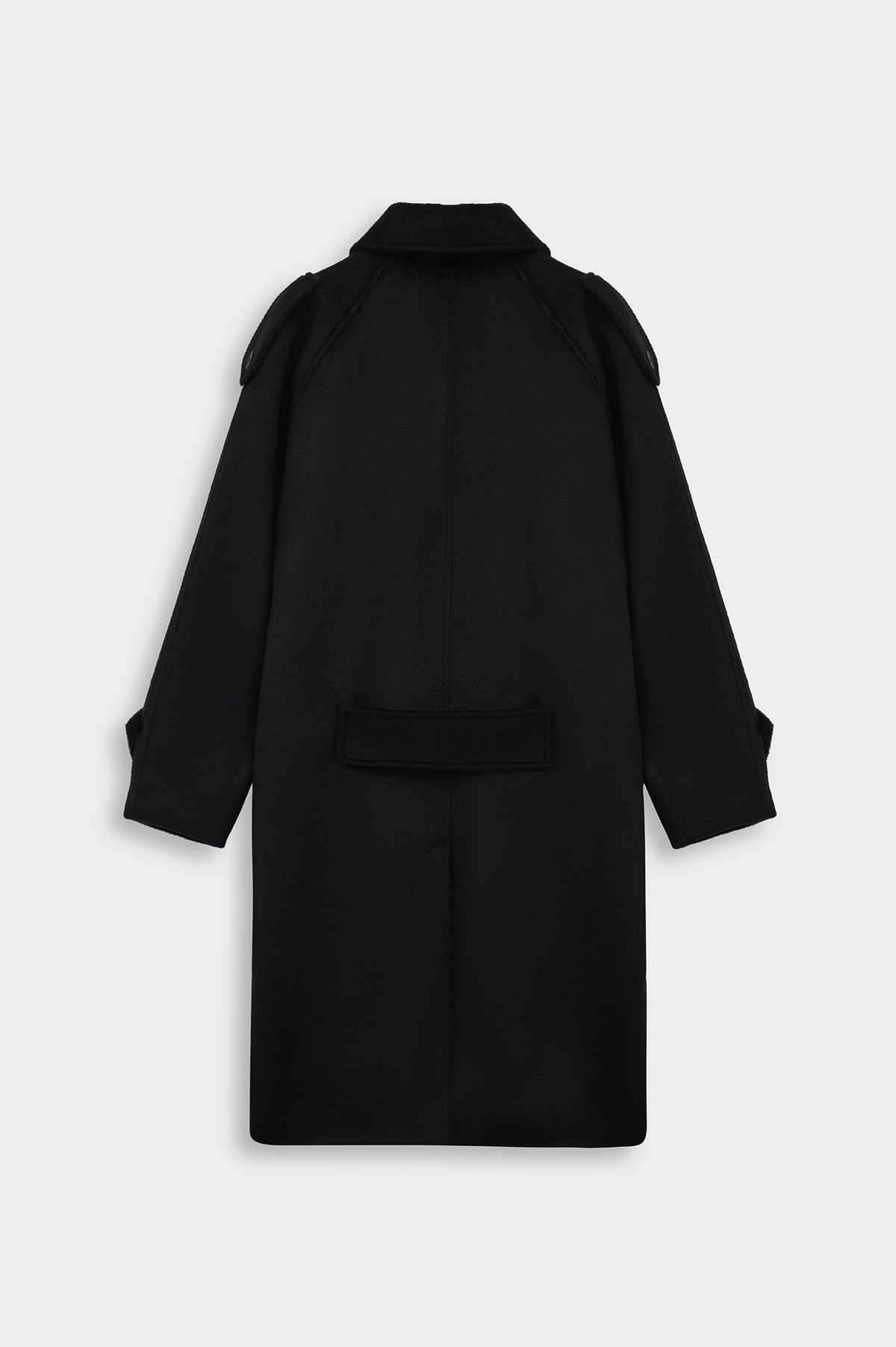 WIDE LAPEL DOUBLE-BREASTED BLACK MELTON COAT - 4