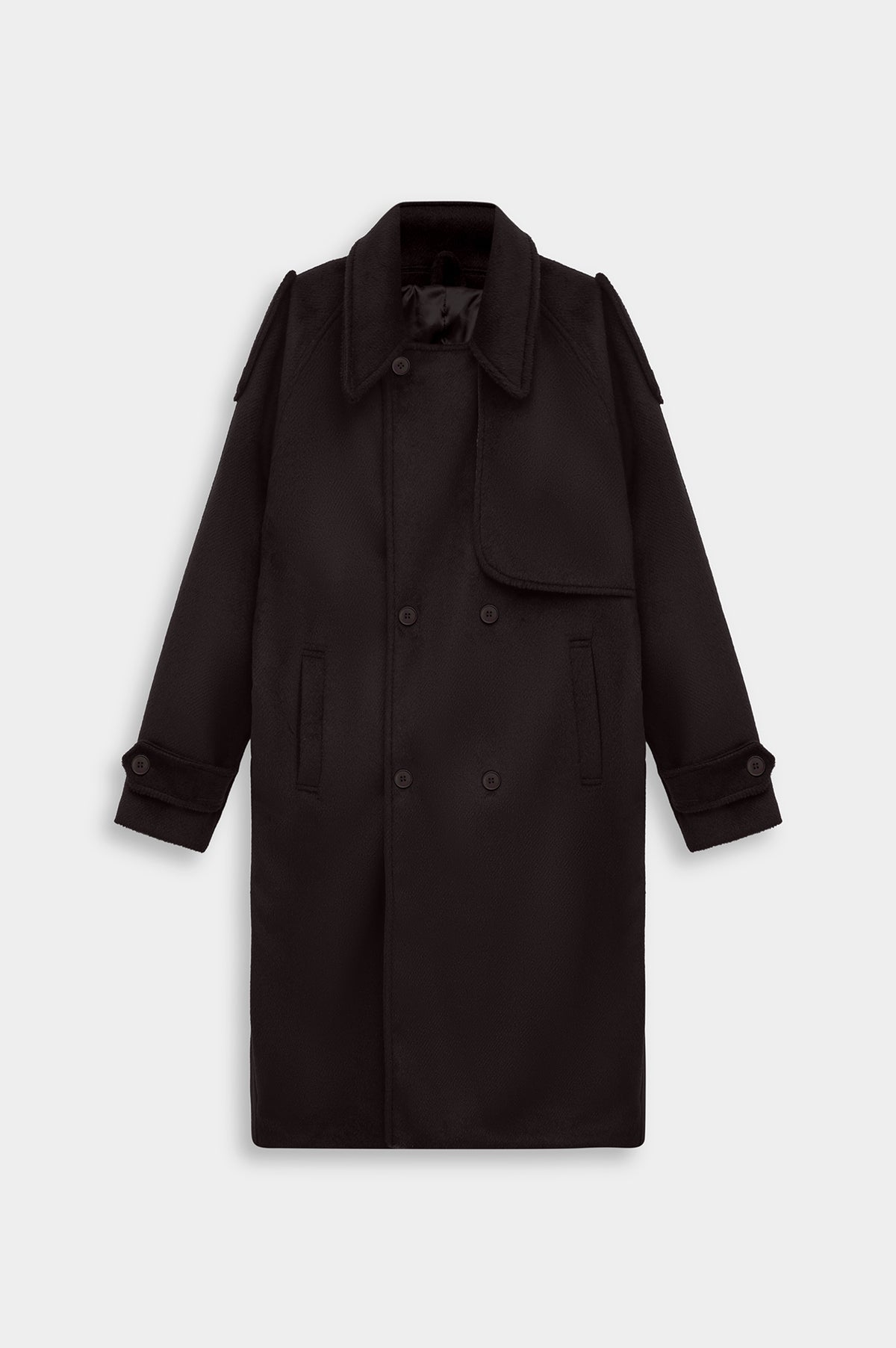 WIDE LAPEL DOUBLE-BREASTED BROWN MELTON COAT - 1