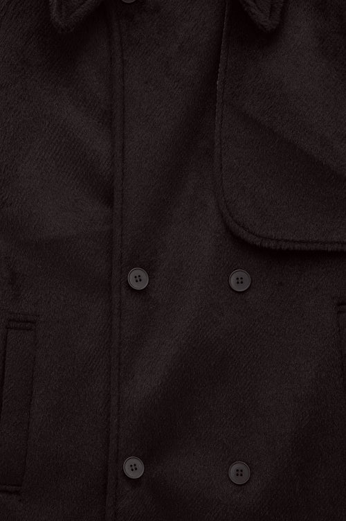 WIDE LAPEL DOUBLE-BREASTED BROWN MELTON COAT - 2