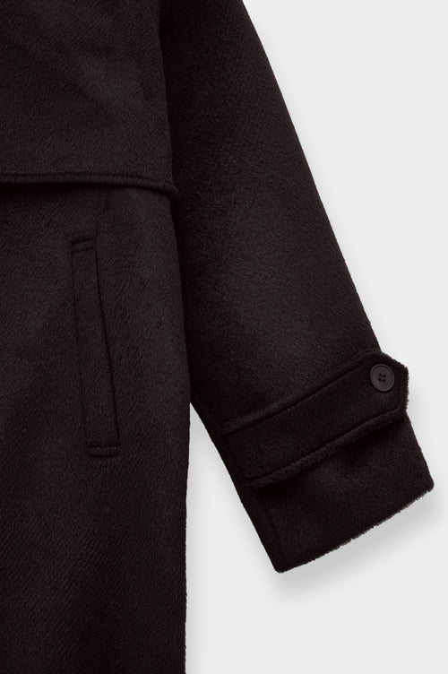 WIDE LAPEL DOUBLE-BREASTED BROWN MELTON COAT - 3