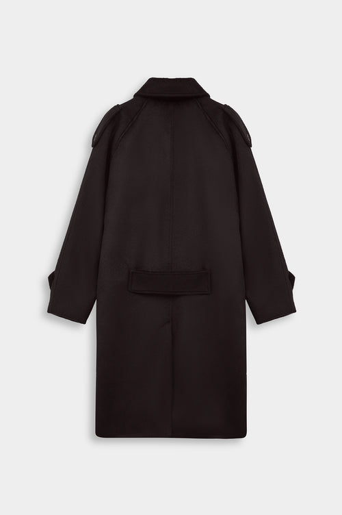 WIDE LAPEL DOUBLE-BREASTED BROWN MELTON COAT - 4