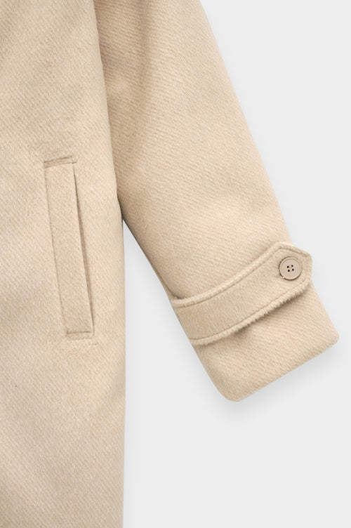 WIDE LAPEL DOUBLE-BREASTED BEIGE MELTON COAT - 3