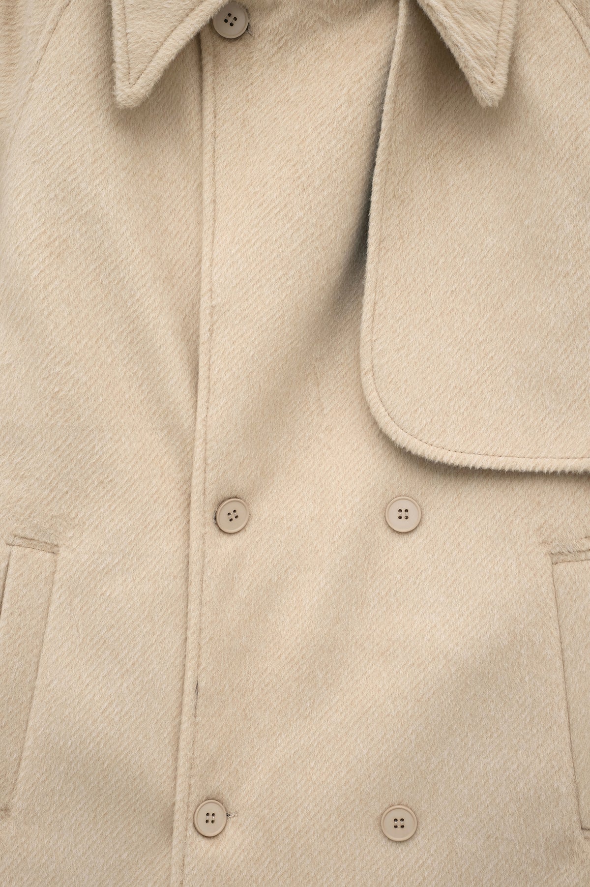 WIDE LAPEL DOUBLE-BREASTED BEIGE MELTON COAT - 2