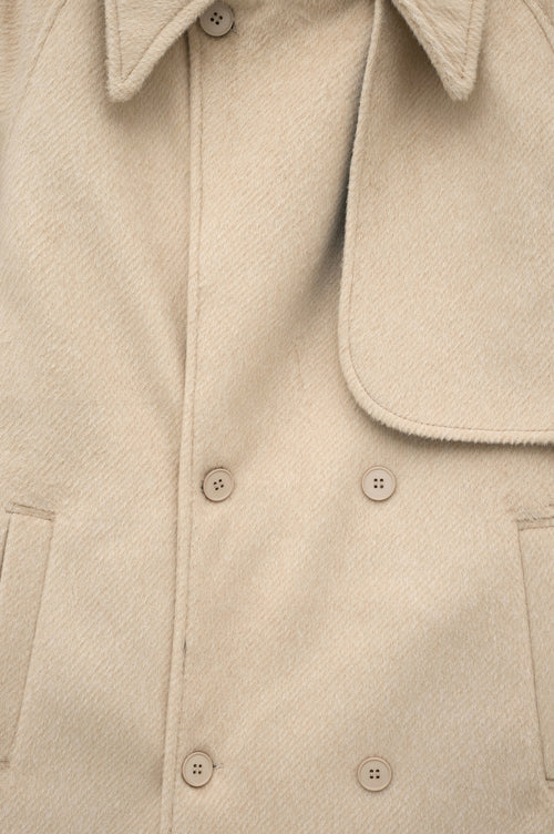 WIDE LAPEL DOUBLE-BREASTED BEIGE MELTON COAT - 2