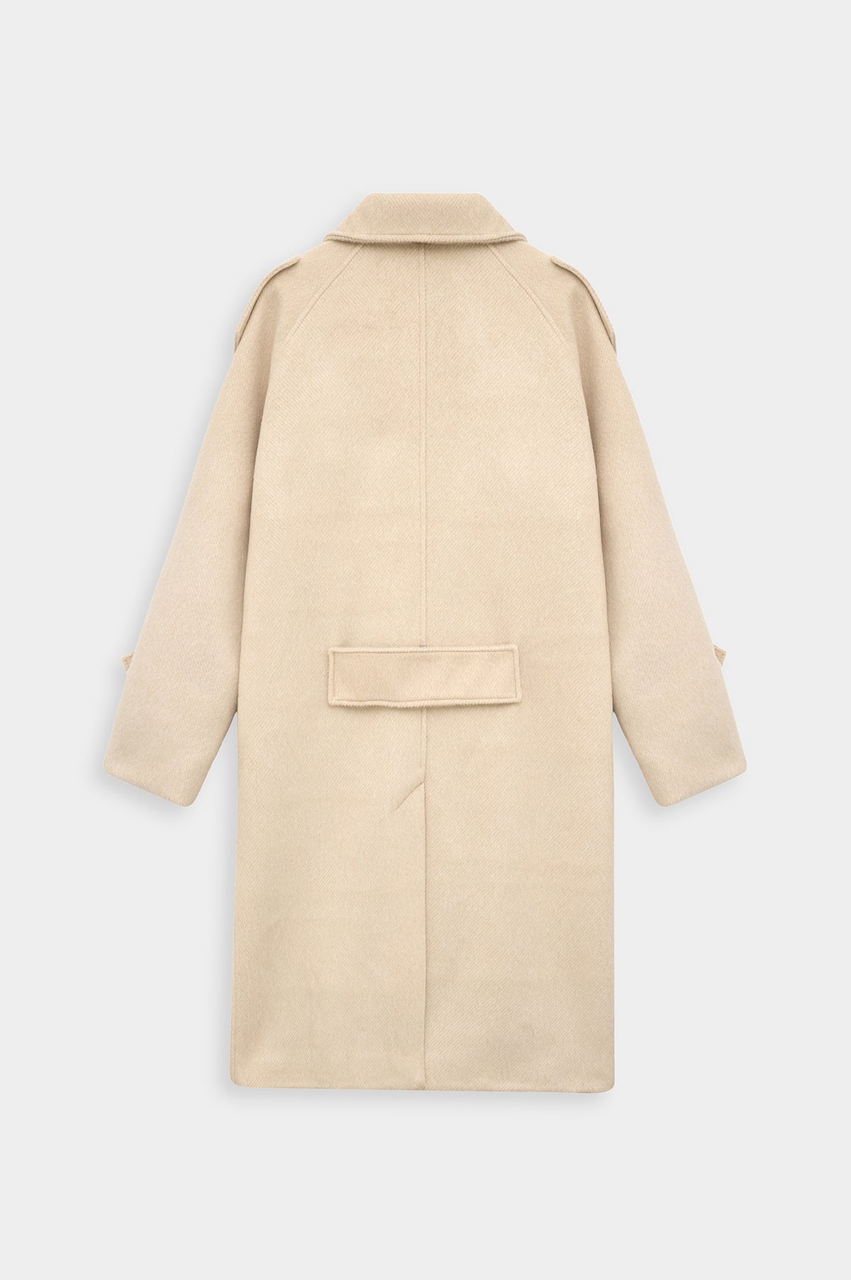 WIDE LAPEL DOUBLE-BREASTED BEIGE MELTON COAT - 4