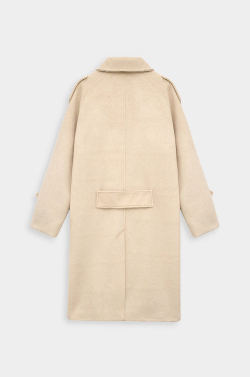 WIDE LAPEL DOUBLE-BREASTED BEIGE MELTON COAT - 4