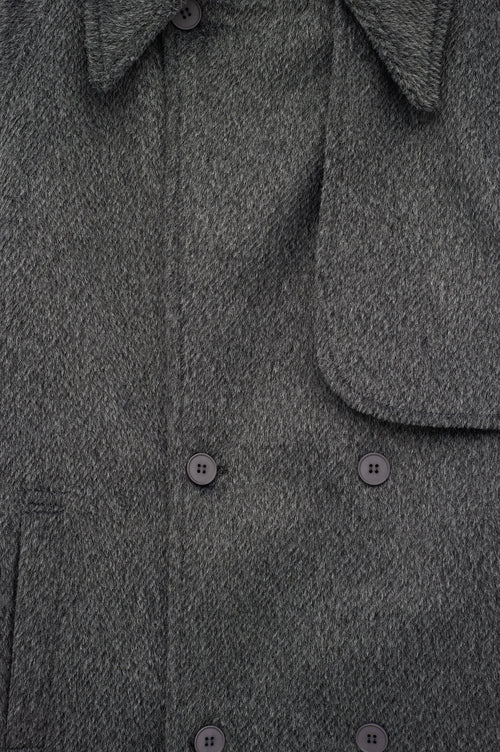 WIDE LAPEL DOUBLE-BREASTED ANTHRACITE MELTON COAT - 2