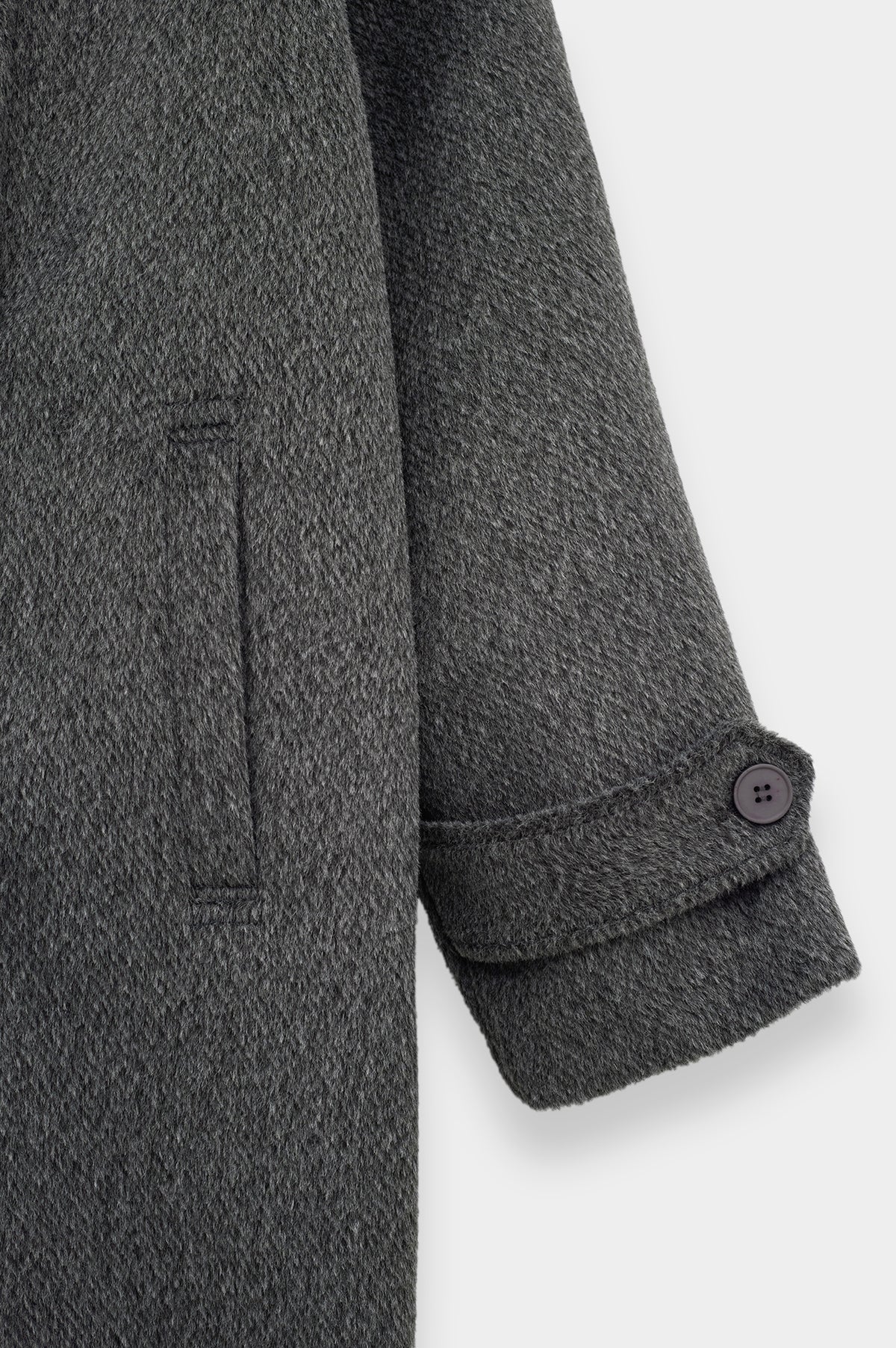 WIDE LAPEL DOUBLE-BREASTED ANTHRACITE MELTON COAT - 3