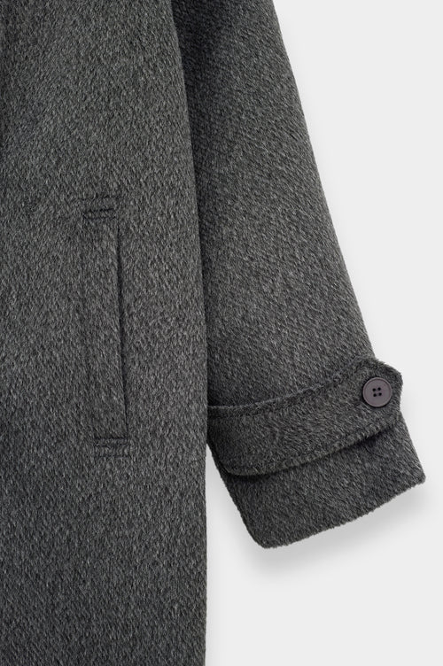 WIDE LAPEL DOUBLE-BREASTED ANTHRACITE MELTON COAT - 3