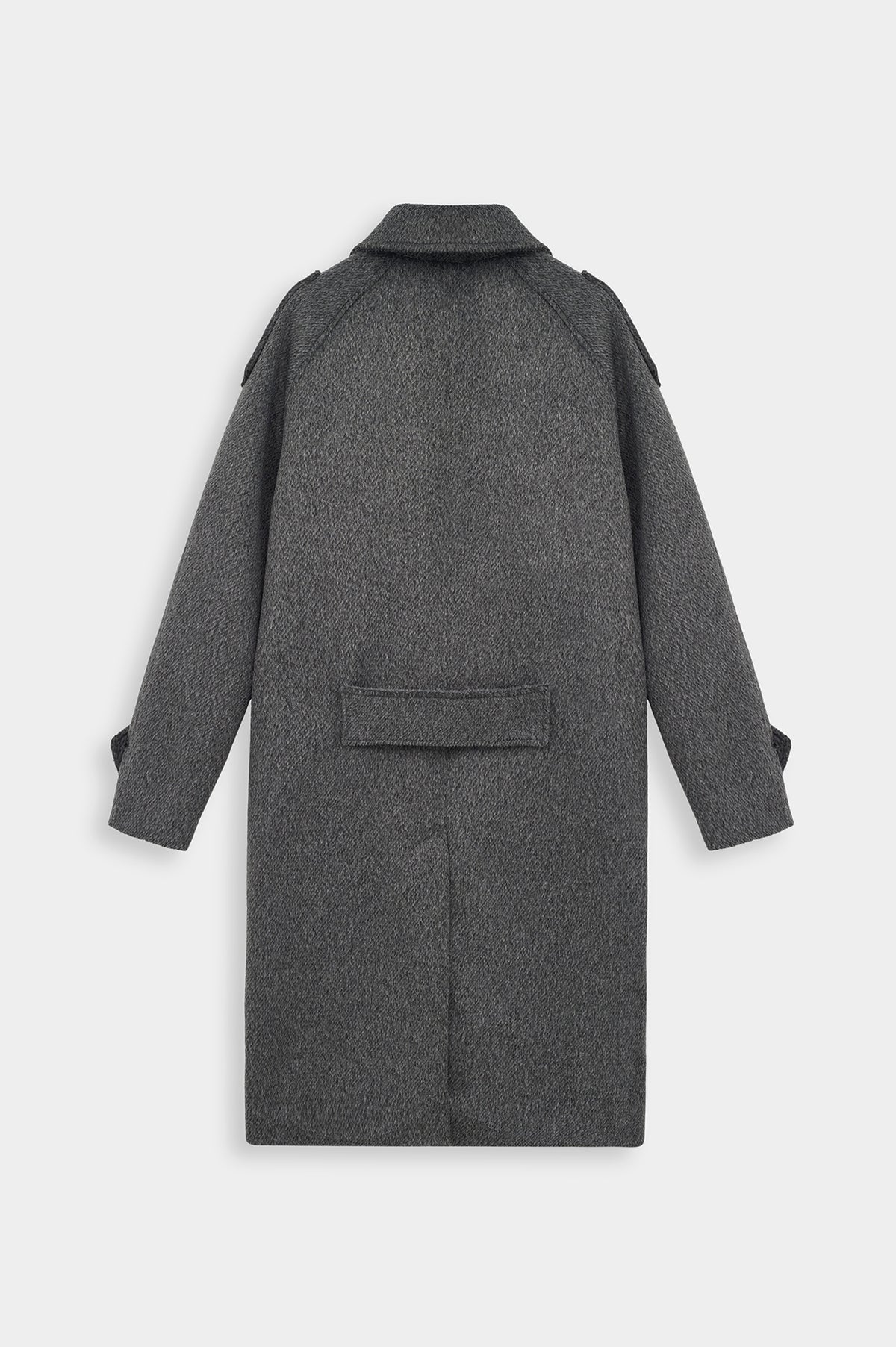 WIDE LAPEL DOUBLE-BREASTED ANTHRACITE MELTON COAT - 4