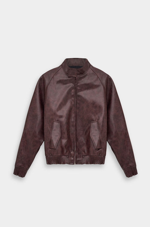DISTRESSED BURGUNDY LEATHER JACKET - 4