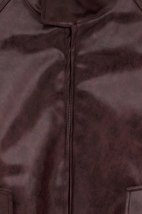 DISTRESSED BURGUNDY LEATHER JACKET - 5