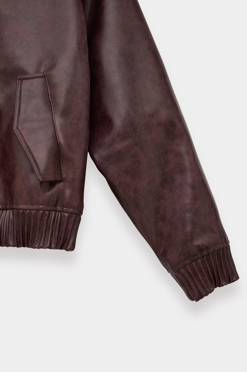DISTRESSED BURGUNDY LEATHER JACKET - 6