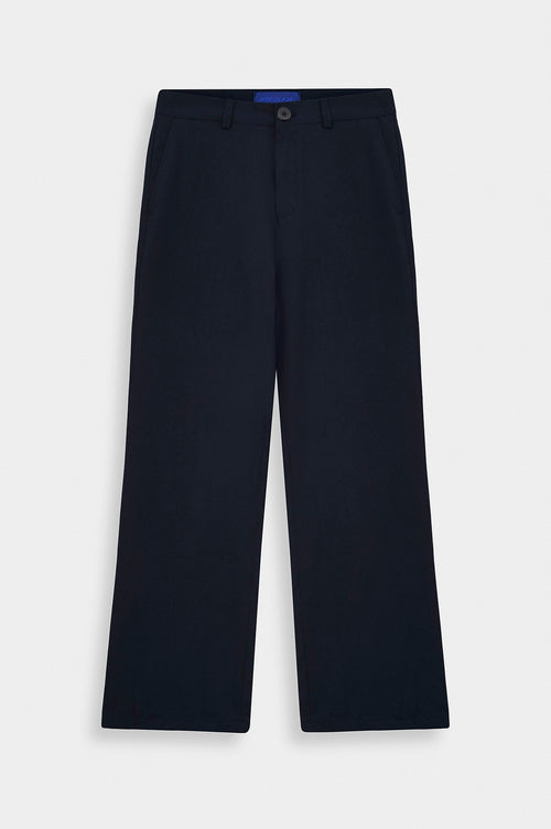 DRAPED FLARE LEG NAVY TROUSERS - 1